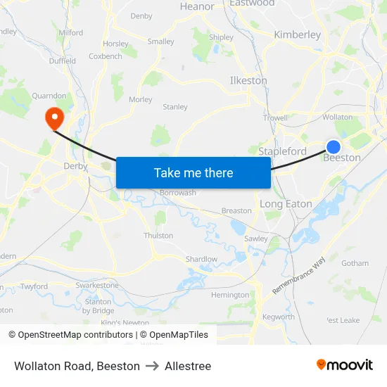 Wollaton Road, Beeston to Allestree map