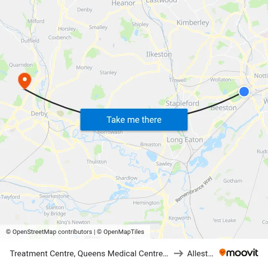 Treatment Centre, Queens Medical Centre (Qm20) to Allestree map