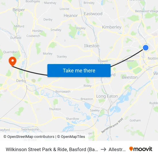 Wilkinson Street Park & Ride, Basford (Ba84) to Allestree map