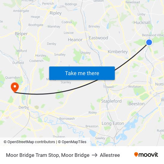 Moor Bridge Tram Stop, Moor Bridge to Allestree map