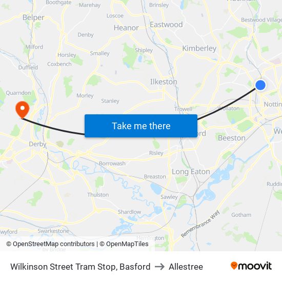 Wilkinson Street Tram Stop, Basford to Allestree map