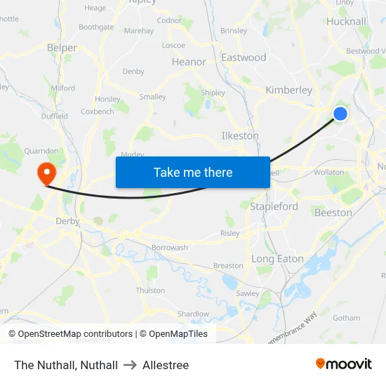 The Nuthall, Nuthall to Allestree map