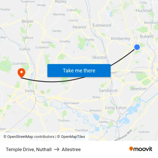 Temple Drive, Nuthall to Allestree map