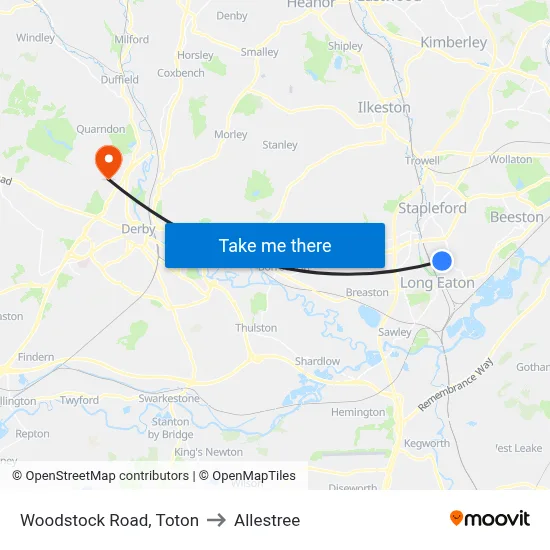 Woodstock Road, Toton to Allestree map