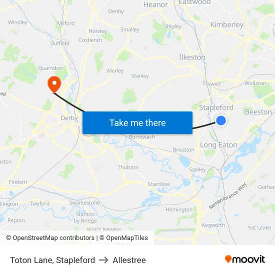 Toton Lane, Stapleford to Allestree map