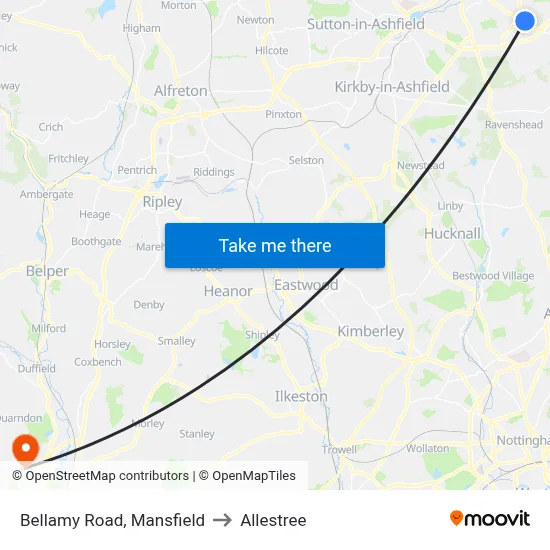 Bellamy Road, Mansfield to Allestree map