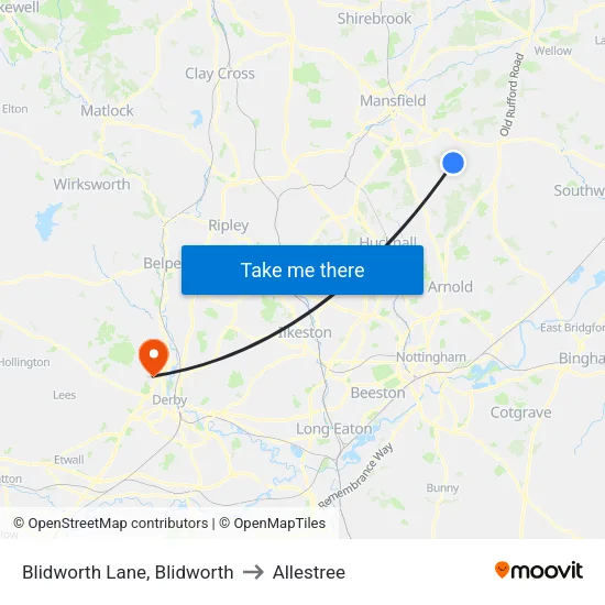 Blidworth Lane, Blidworth to Allestree map
