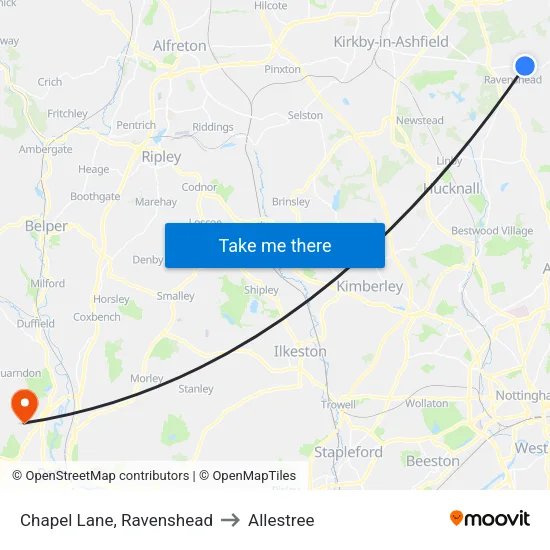 Chapel Lane, Ravenshead to Allestree map