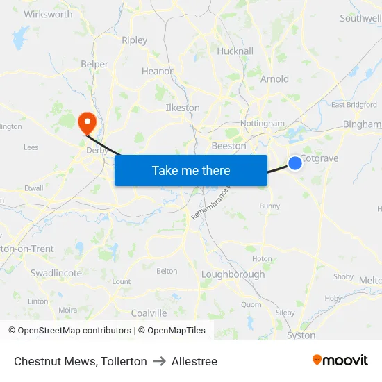 Chestnut Mews, Tollerton to Allestree map