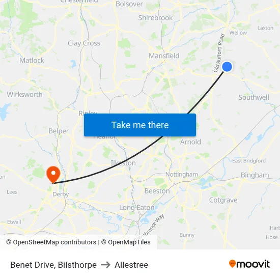 Benet Drive, Bilsthorpe to Allestree map