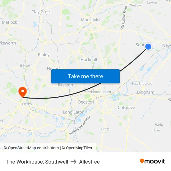 The Workhouse, Southwell to Allestree map