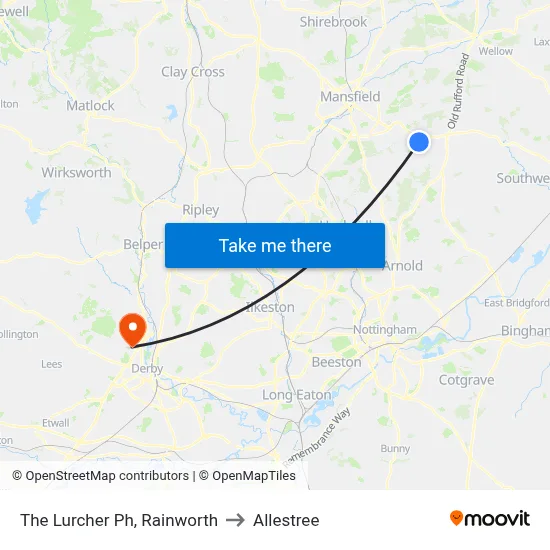 The Lurcher Ph, Rainworth to Allestree map