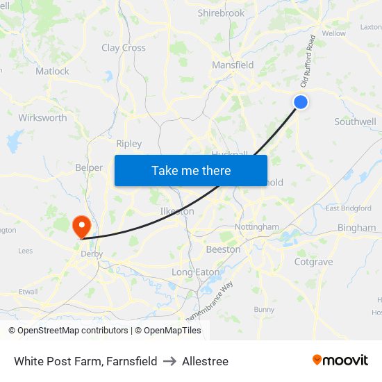 White Post Farm, Farnsfield to Allestree map