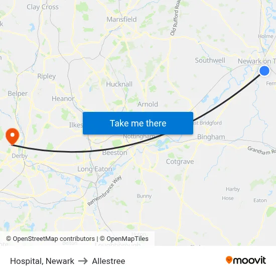 Hospital, Newark to Allestree map