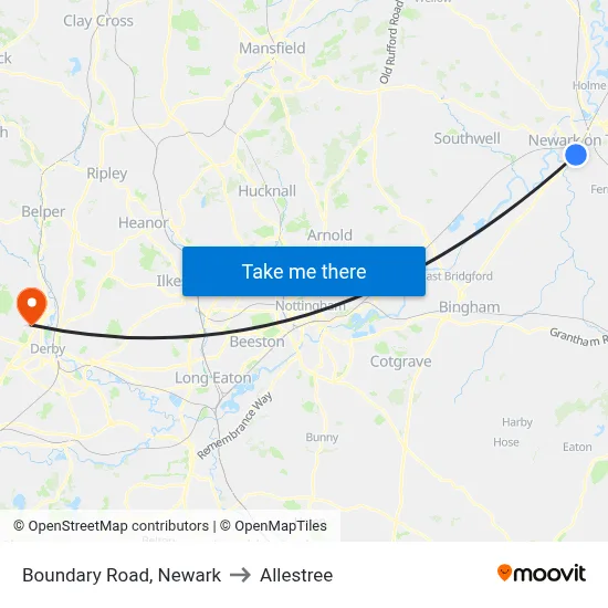 Boundary Road, Newark to Allestree map