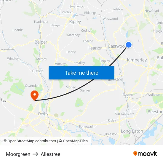 Moorgreen to Allestree map