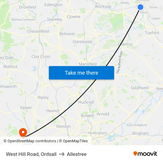 West Hill Road, Ordsall to Allestree map