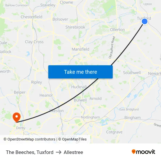 The Beeches, Tuxford to Allestree map