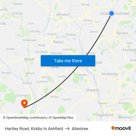 Hartley Road, Kirkby In Ashfield to Allestree map