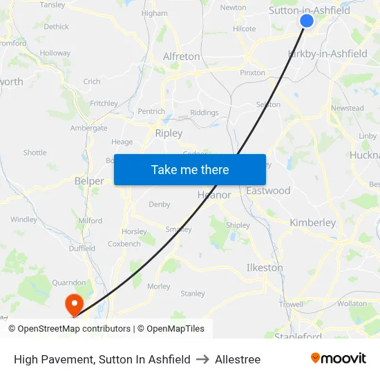 High Pavement, Sutton In Ashfield to Allestree map