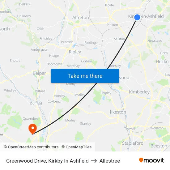 Greenwood Drive, Kirkby In Ashfield to Allestree map