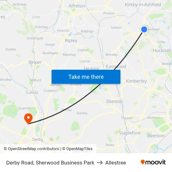 Derby Road, Sherwood Business Park to Allestree map