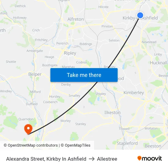 Alexandra Street, Kirkby In Ashfield to Allestree map