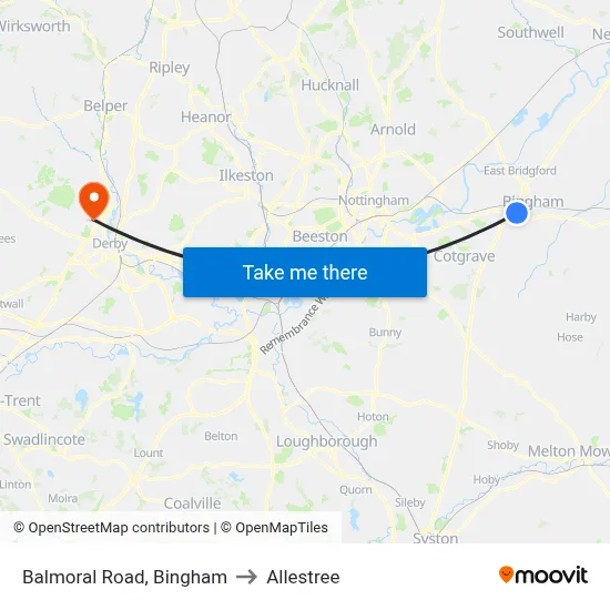 Balmoral Road, Bingham to Allestree map