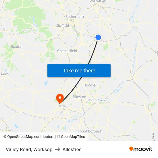 Valley Road, Worksop to Allestree map