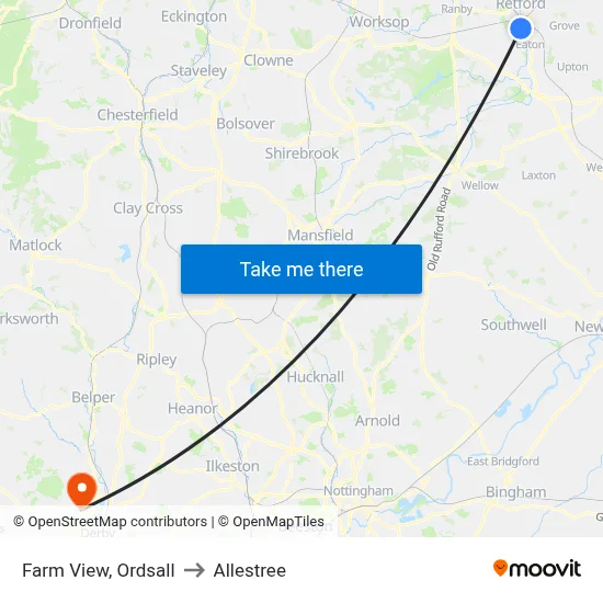 Farm View, Ordsall to Allestree map