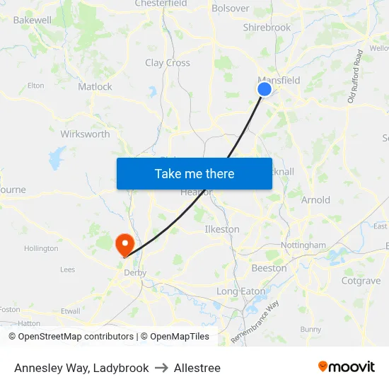 Annesley Way, Ladybrook to Allestree map