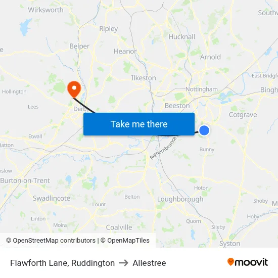 Flawforth Lane, Ruddington to Allestree map