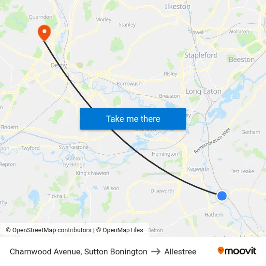 Charnwood Avenue, Sutton Bonington to Allestree map