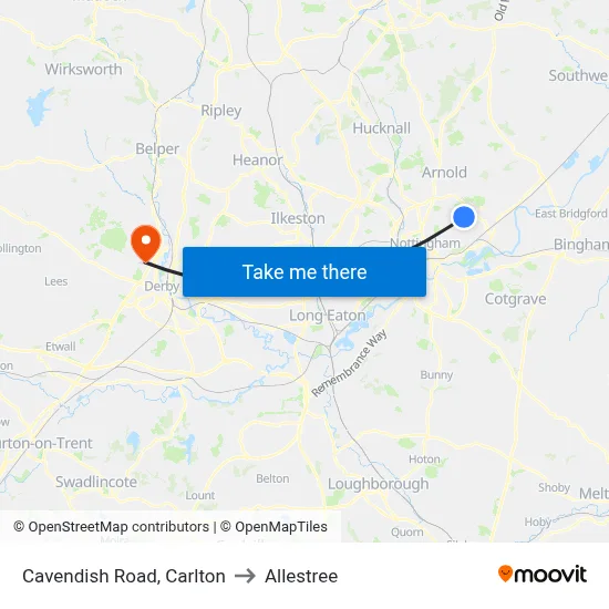 Cavendish Road, Carlton to Allestree map