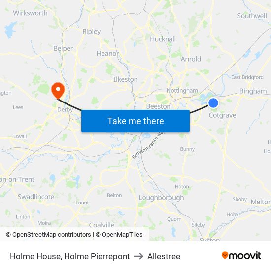 Holme House, Holme Pierrepont to Allestree map