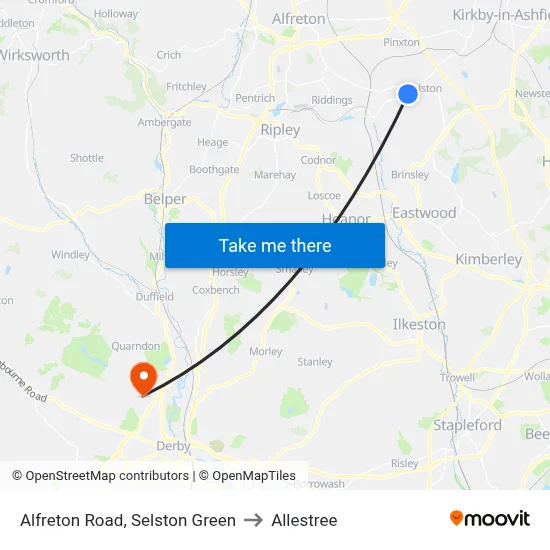 Alfreton Road, Selston Green to Allestree map