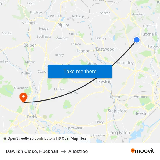 Dawlish Close, Hucknall to Allestree map
