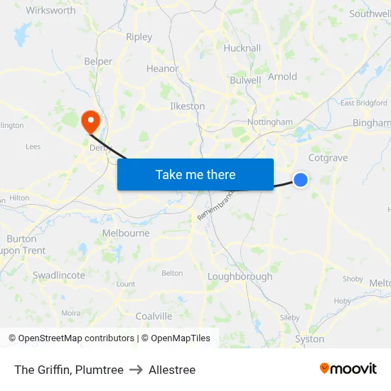 The Griffin, Plumtree to Allestree map