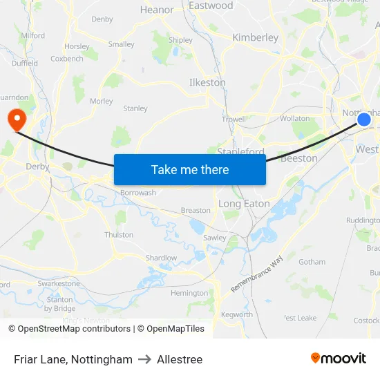 Friar Lane, Nottingham to Allestree map