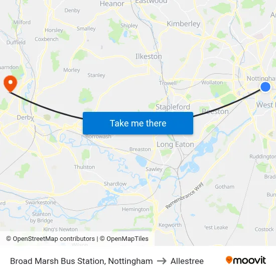 Broad Marsh Bus Station, Nottingham to Allestree map