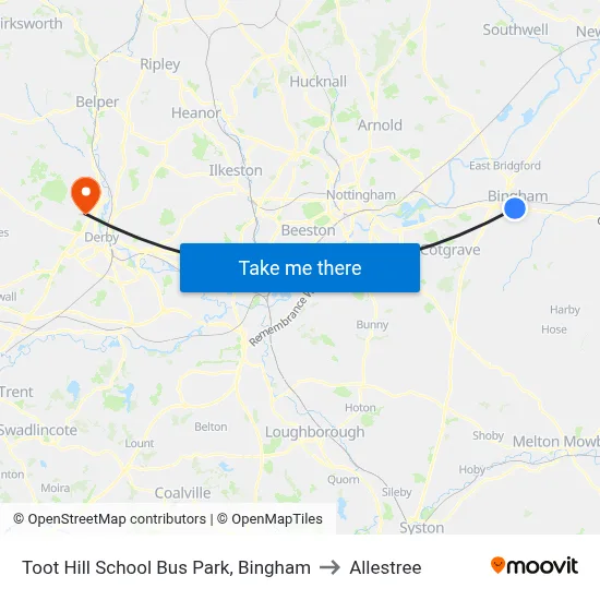 Toot Hill School Bus Park, Bingham to Allestree map