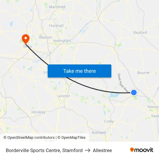 Borderville Sports Centre, Stamford to Allestree map