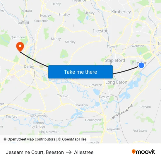 Jessamine Court, Beeston to Allestree map