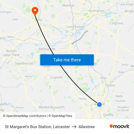 St Margaret's Bus Station, Leicester to Allestree map