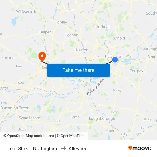 Trent Street, Nottingham to Allestree map