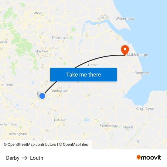 Derby to Louth map