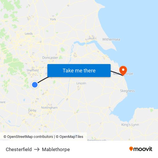 Chesterfield to Mablethorpe map