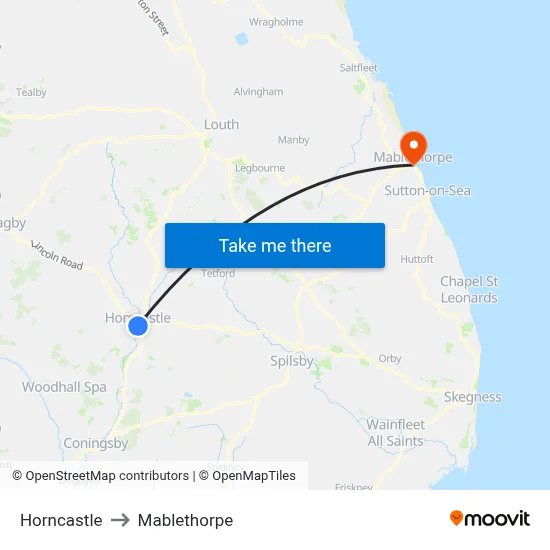 Horncastle to Mablethorpe map