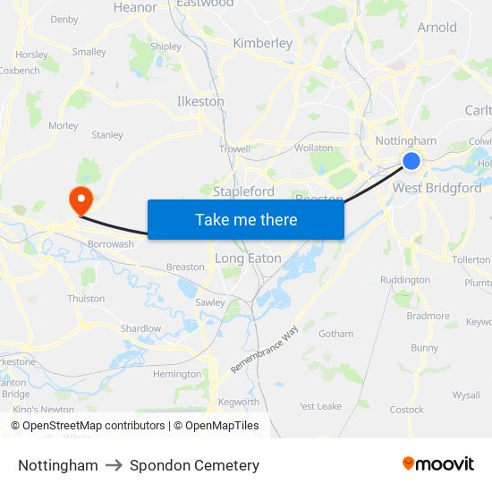 Nottingham to Spondon Cemetery map