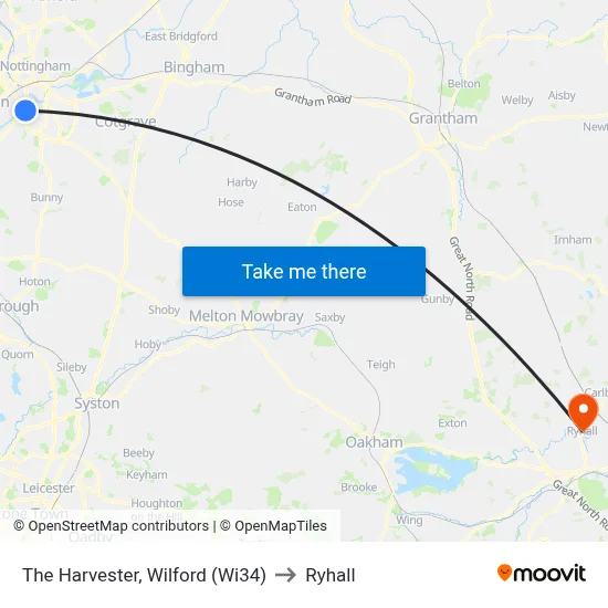 The Harvester, Wilford (Wi34) to Ryhall map